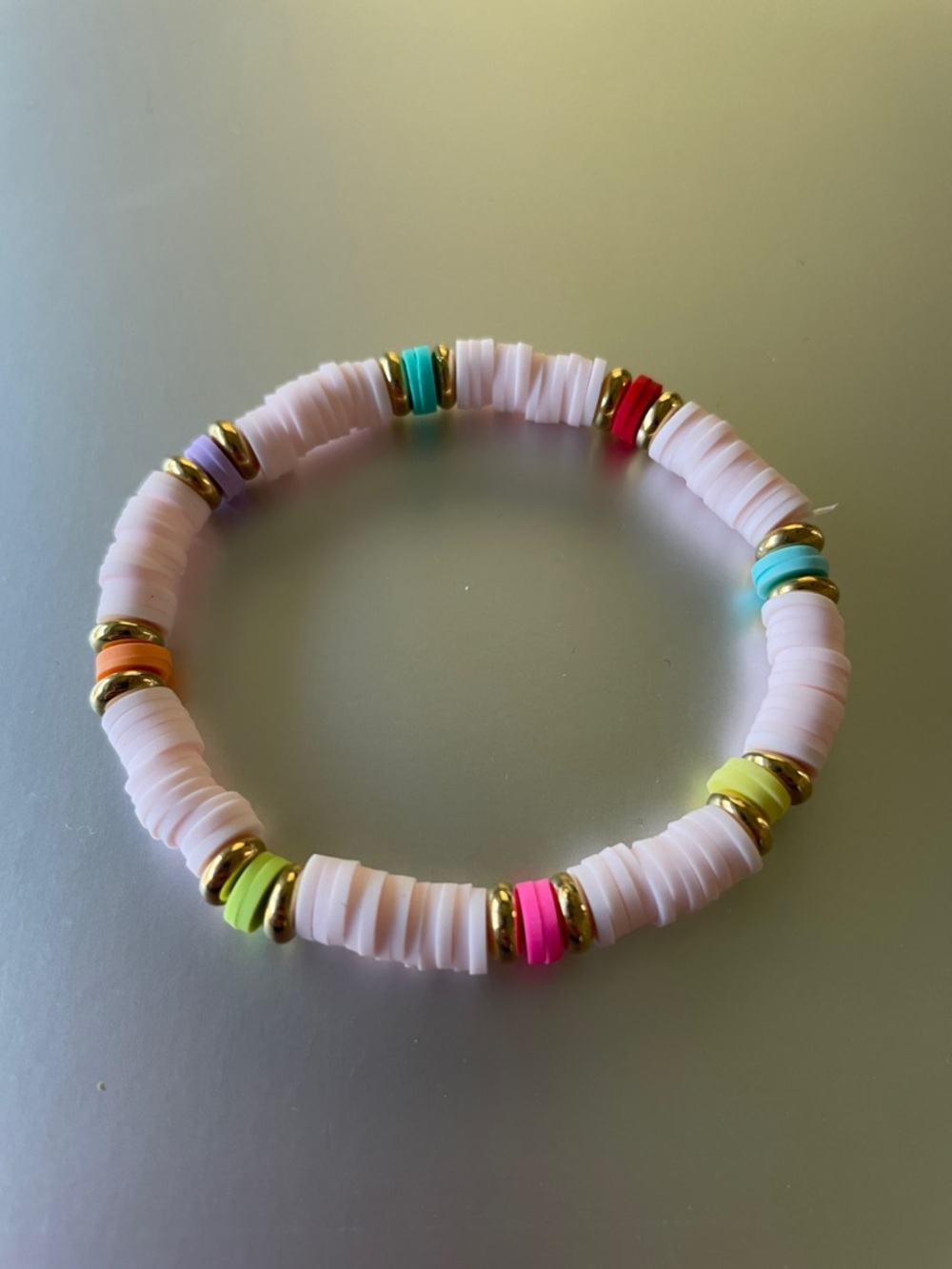 Pastel Pink Heishi Stretch Bracelet with Multicolor Accents